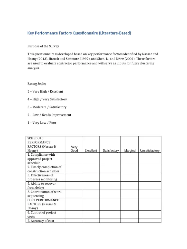 Contractor Performance Factors Survey | PDF | Subcontractor | Risk